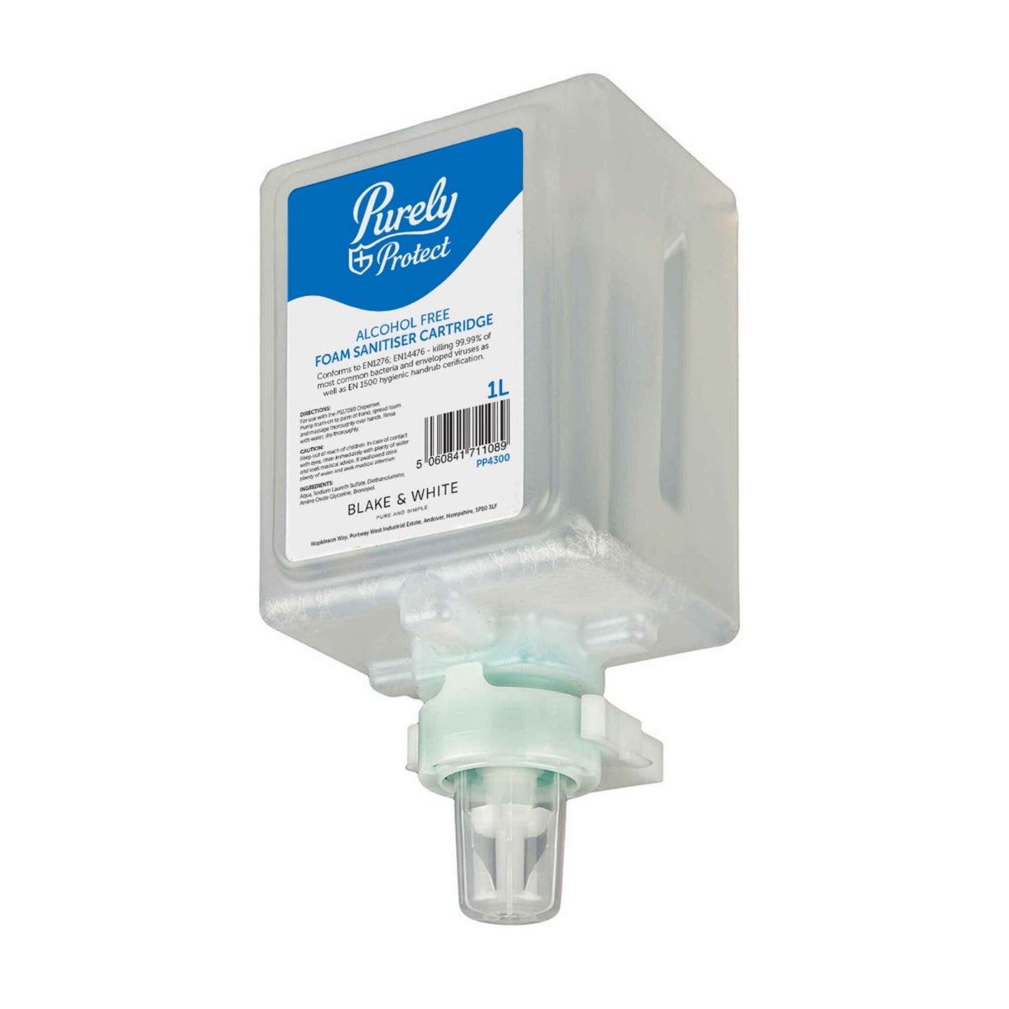 Foam sanitizer carton with 'Purely Protect' branding on a white background