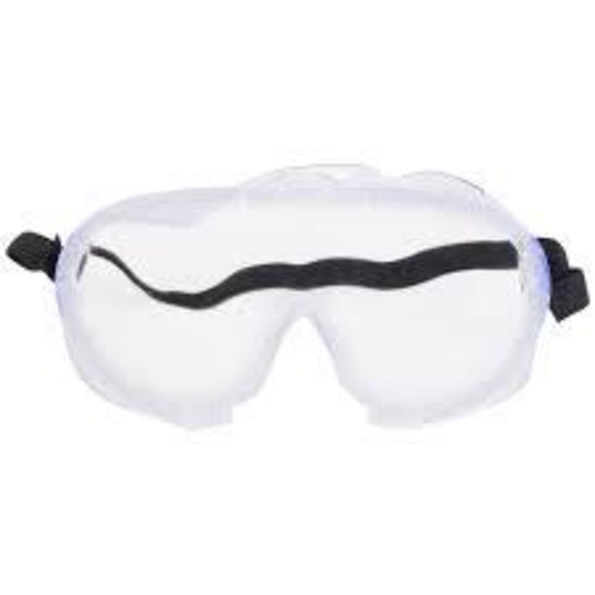 White sleep mask with black straps on a white background