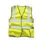 Yellow safety vest with reflective stripes on a white background