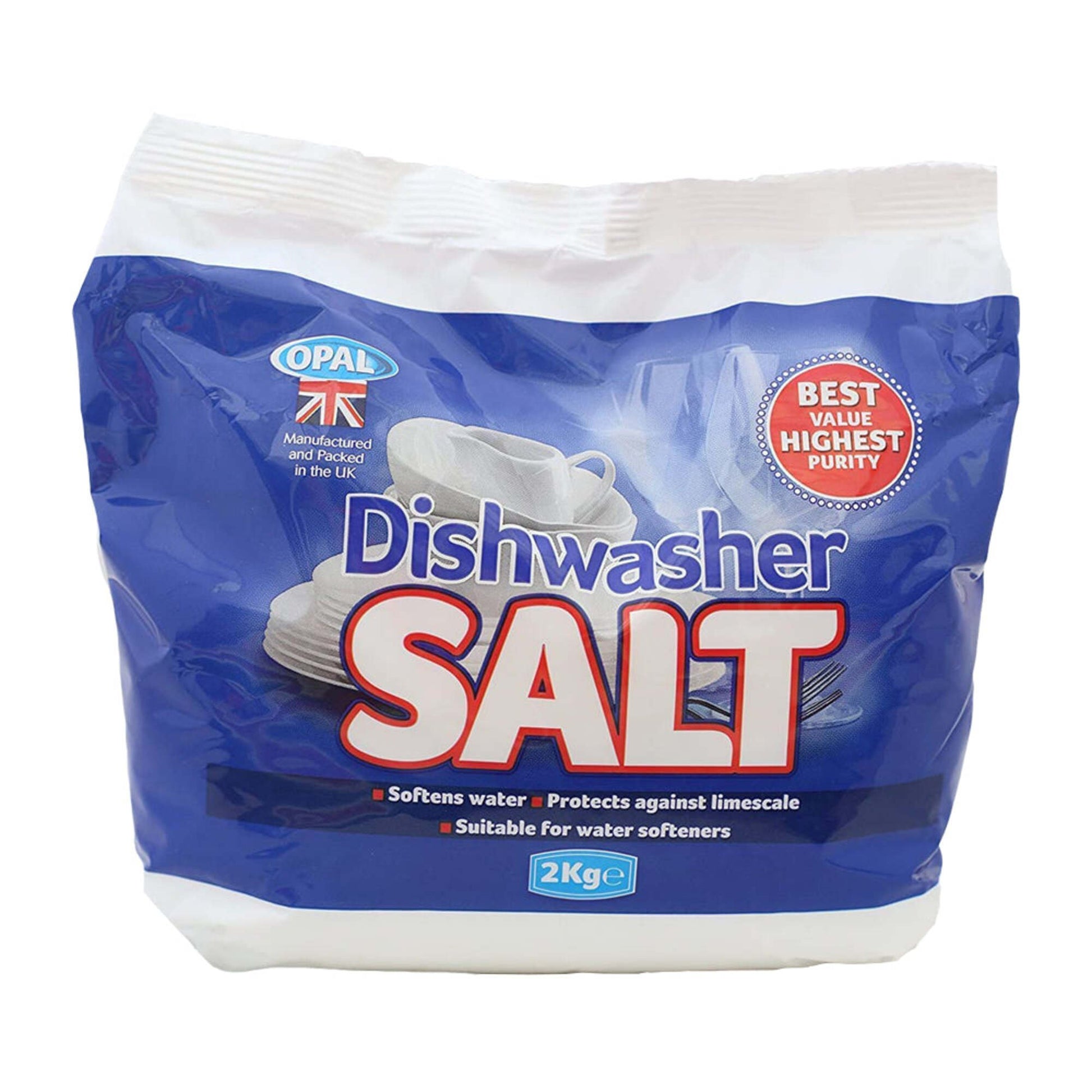 Opal dishwasher salt packaging on a white background