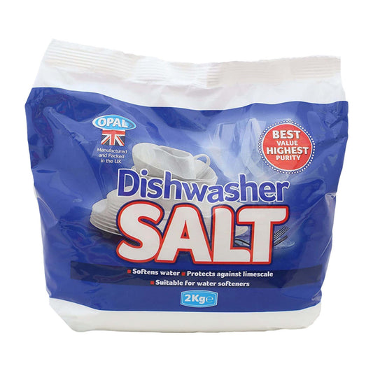 Opal dishwasher salt packaging on a white background