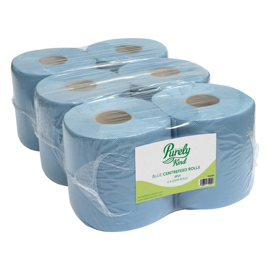 Purely Kind Centrefeed Rolls 2ply 100m x192mm Blue Pack of 6