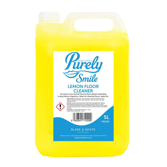 Yellow container of Purely Smile Lemon Floor Cleaner on a white background