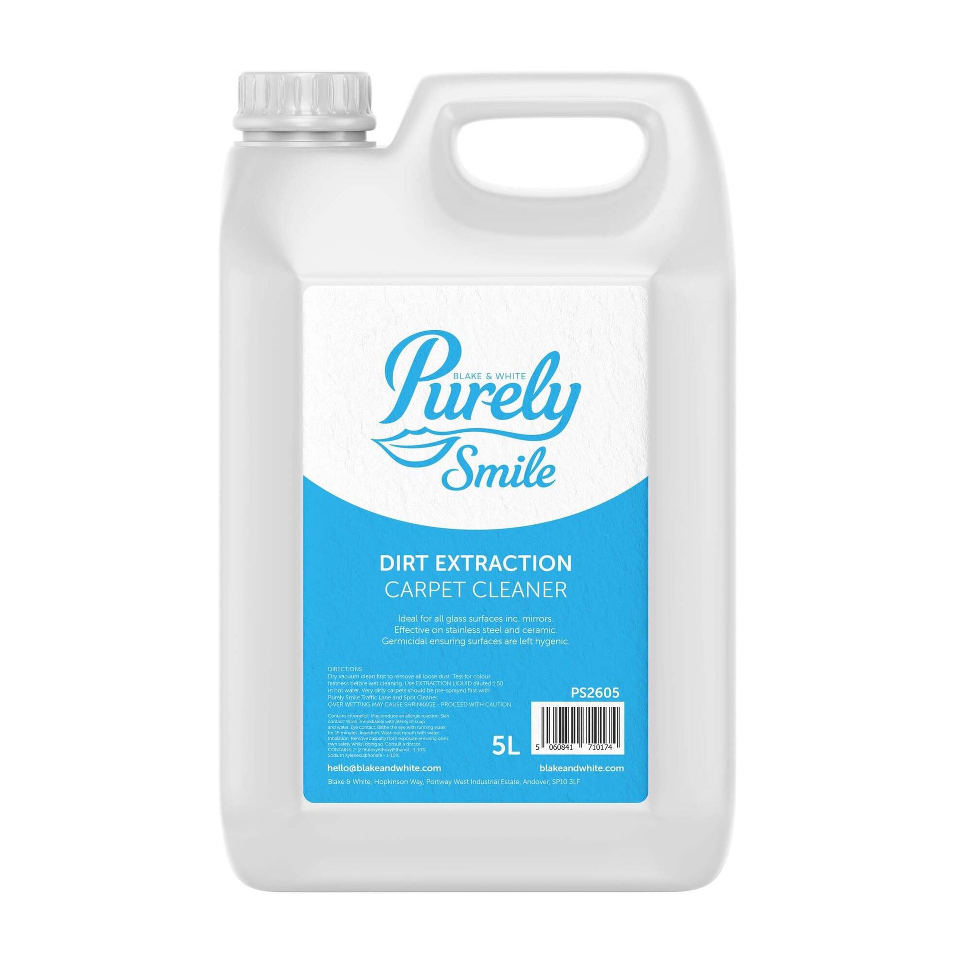 5-liter container of Purely Smile Dirt Extraction Carpet Cleaner on a white background