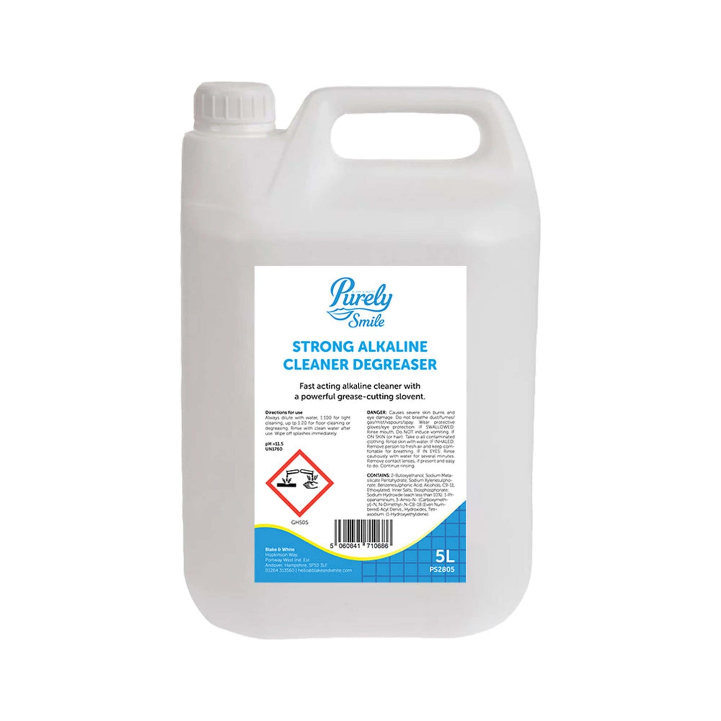 5L container of Purely Smith Strong Alkaline Cleaner Degreaser on a white background