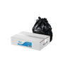 Box of black trash bags with a visible brand label on a white background
