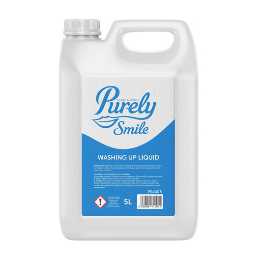 5L container of Purely Smile washing up liquid on a white background